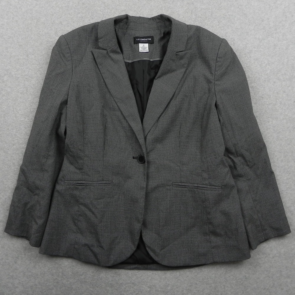 Liz Claiborne Blazer Womens 8 Career One-Button Suit Jacket Coat Business Gray